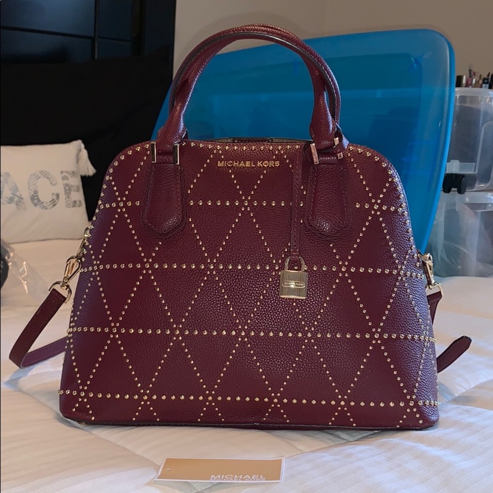 Michael Kors Maroon Satchel with Gold Accents